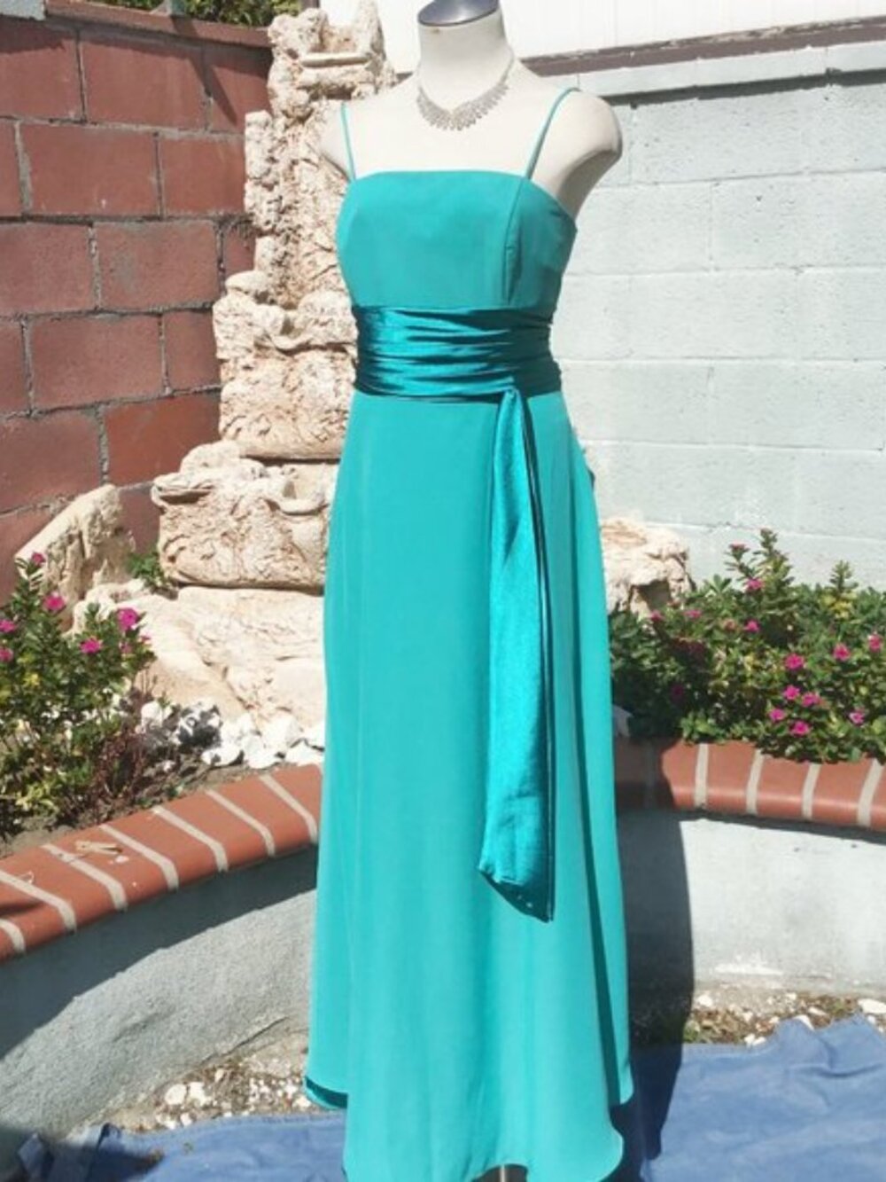 CHICAS Plus Size Party Maxi Dress Satin Tie Beaded Formal Square Neck Green2XL